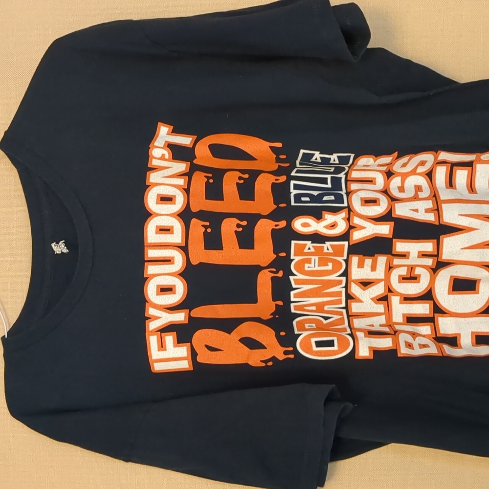 Denver Broncos If You Don’t Bleed Orange And Blue Vintage Black T-Shirt Size XL